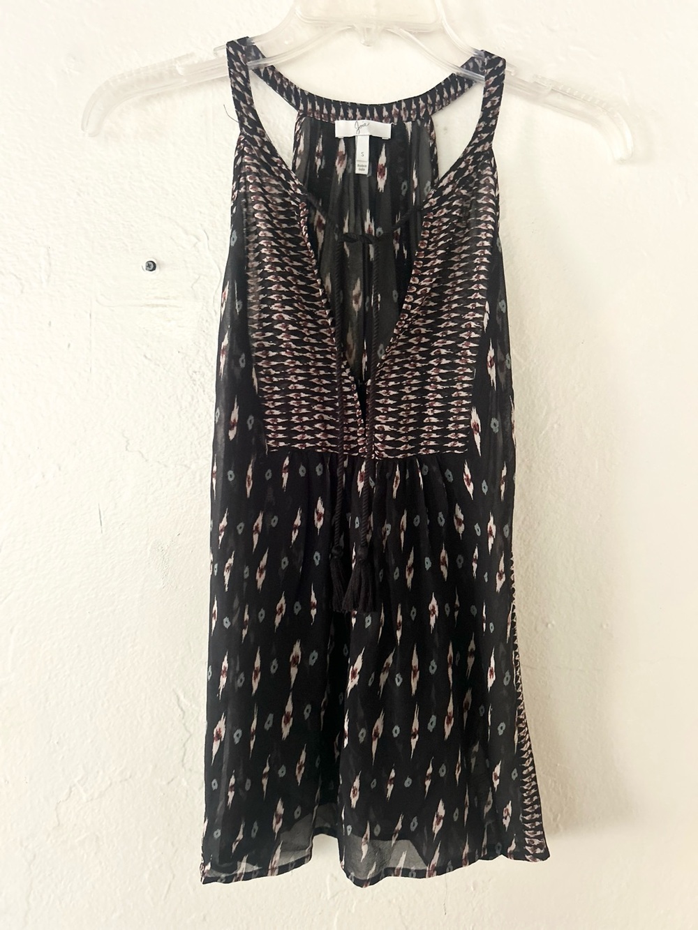 Joie Black Tribal Print Semi-Sheer Top Small